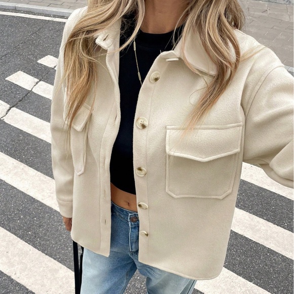 Cozy Cream Boyfriend fit oversized shacket jacket coat - Picture 6 of 9